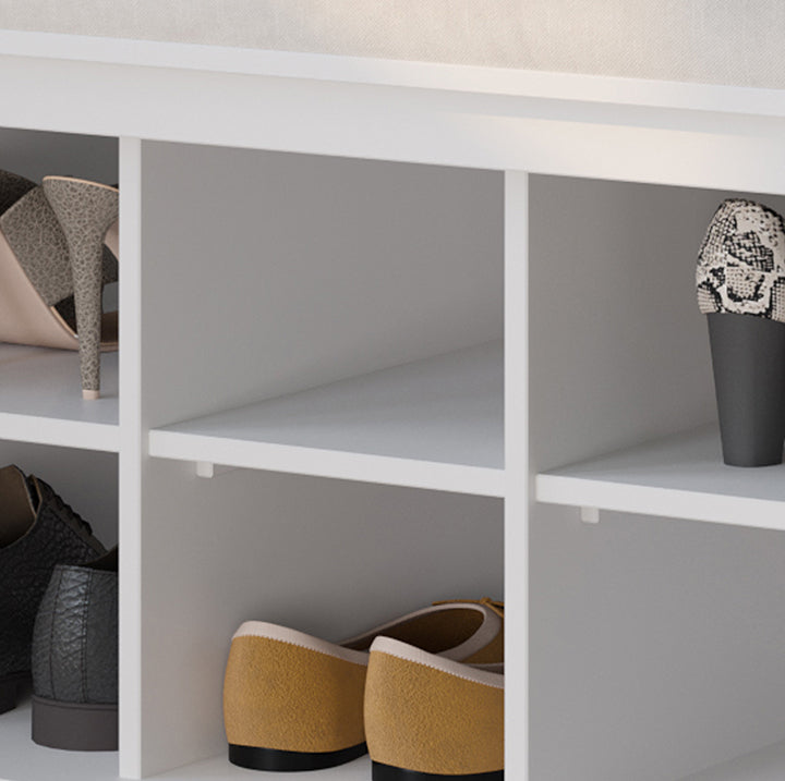 closeup feature of the shoe storage compartments on a John Louis Home she storage bench