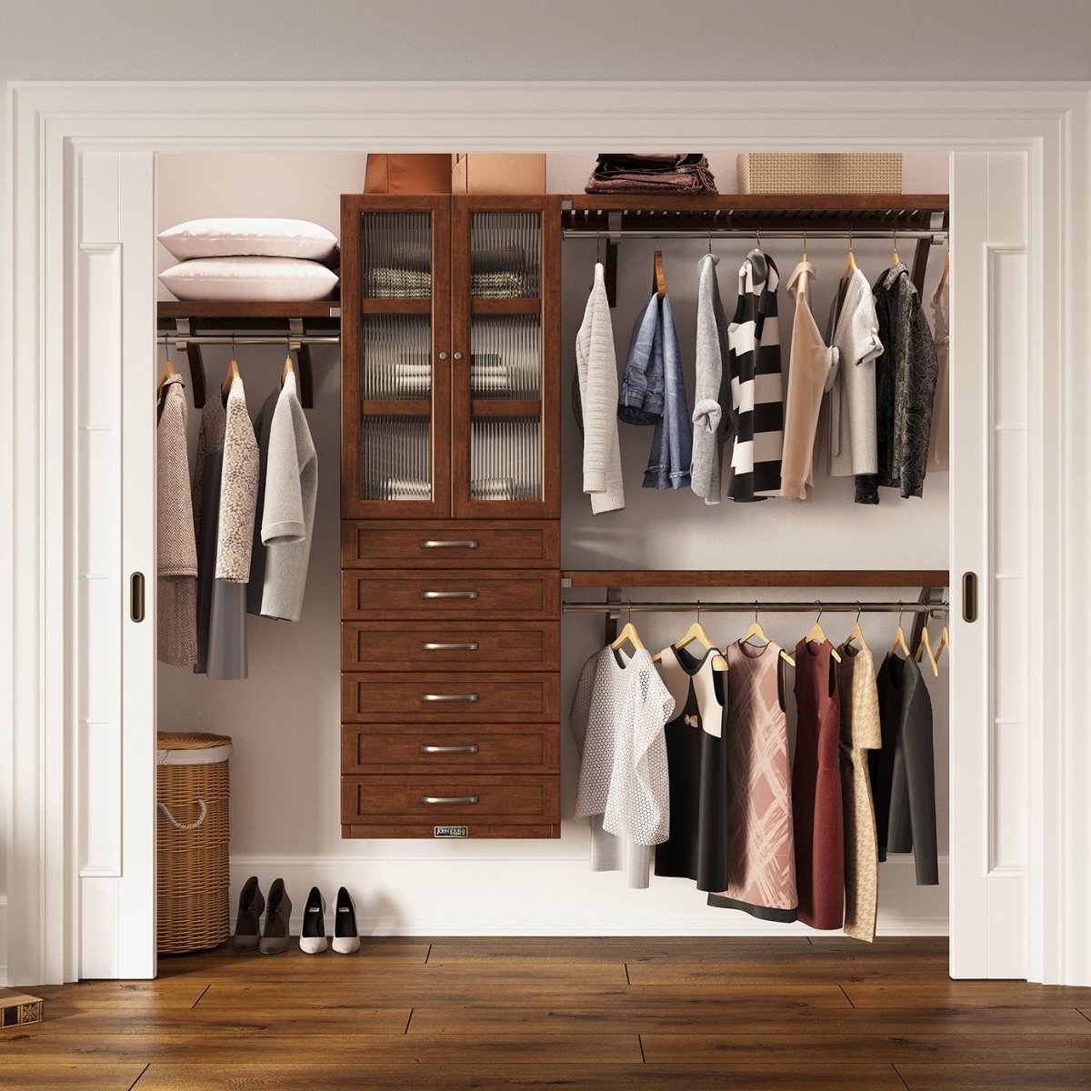Solid Wood Closet Organizer with 6 Drawers and Doors Shaker - John Louis Home - Closet Organizers