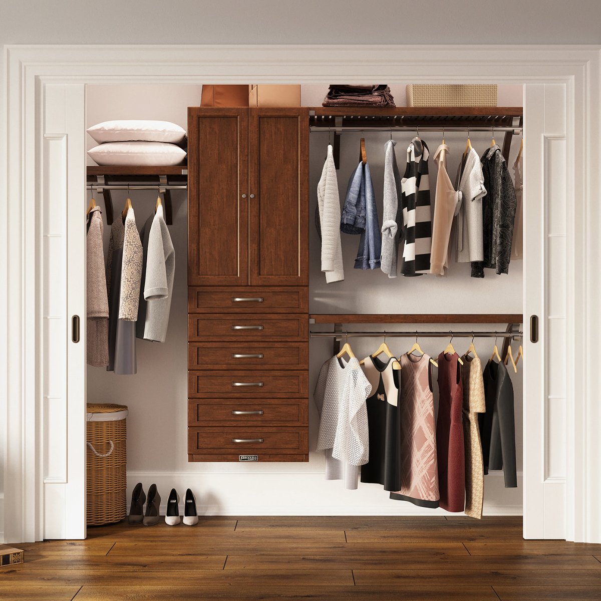Solid Wood Closet Organizer with 6 Drawers and Doors Shaker - John Louis Home - Closet Organizers