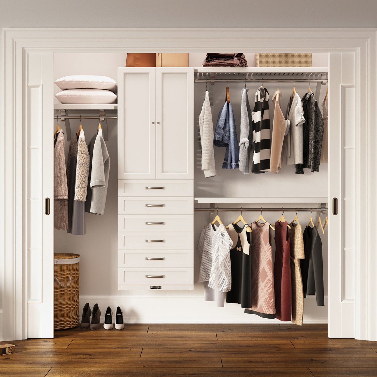 Solid Wood Closet Organizer with 6 Drawers and Doors Shaker - John Louis Home - Closet Organizers