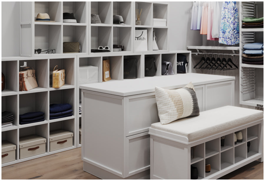 storage cubes used in large walk in closet